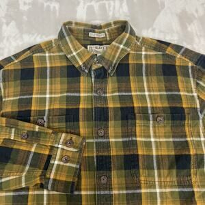 Duluth Trading Shirt Mens Large Plaid Flannel Button Down Untucked Relaxed Fit